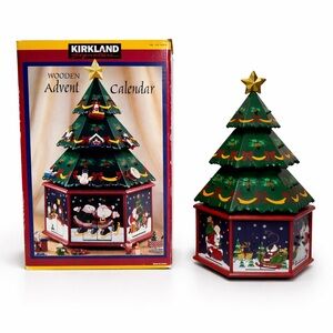 Vintage Kirkland Wooden Advent Calendar Christmas Tree 21” 24 Ornaments